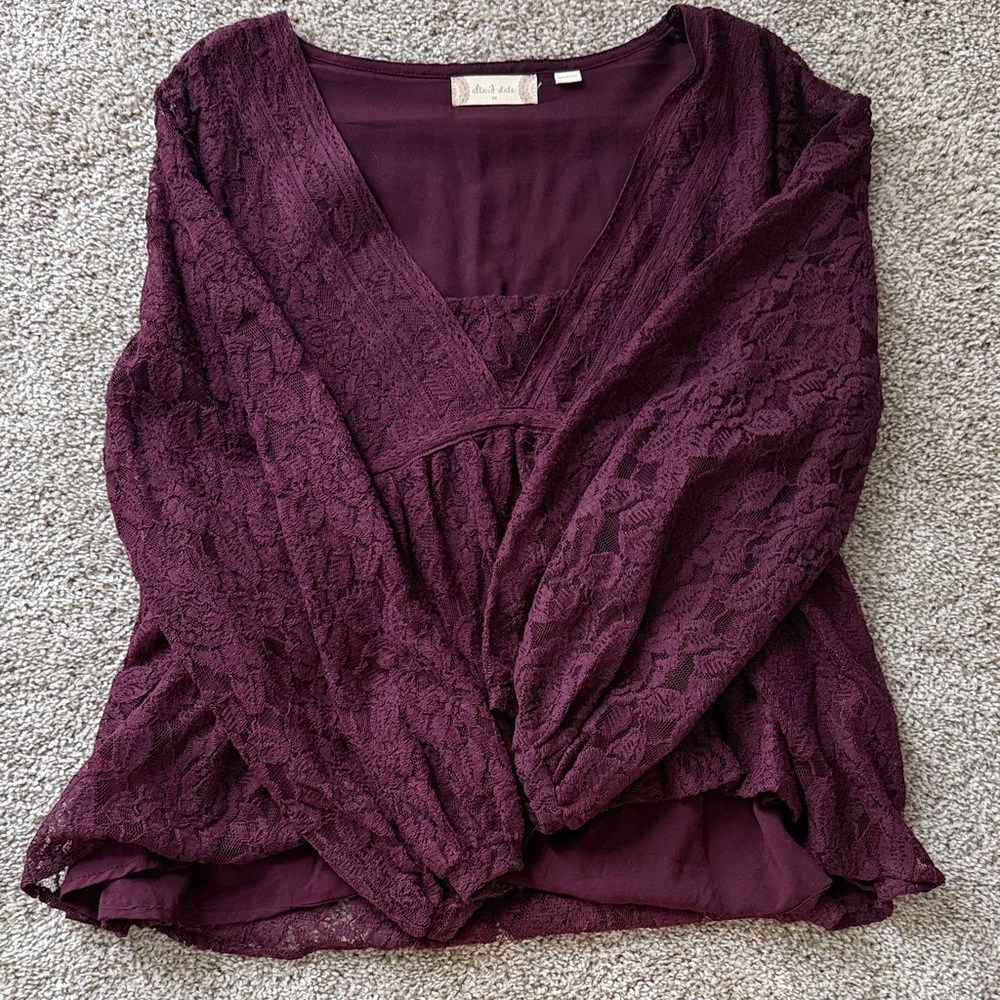 Altar'd State Rich Burgundy Lace Blouse